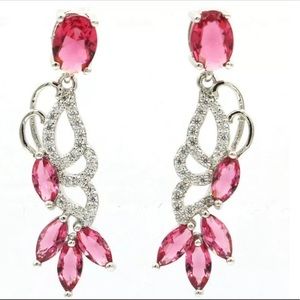 Dainty Dangle Pink Turmaline Earrings Sterling Silver 925